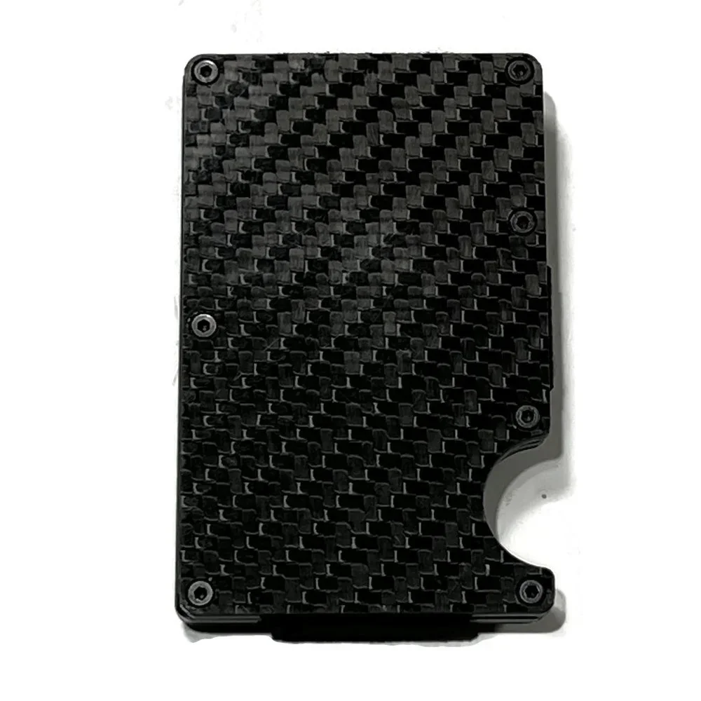 Carbon Fiber Metal Wallet RFID Blocking Money‎ Clip Slim Credit Card Black